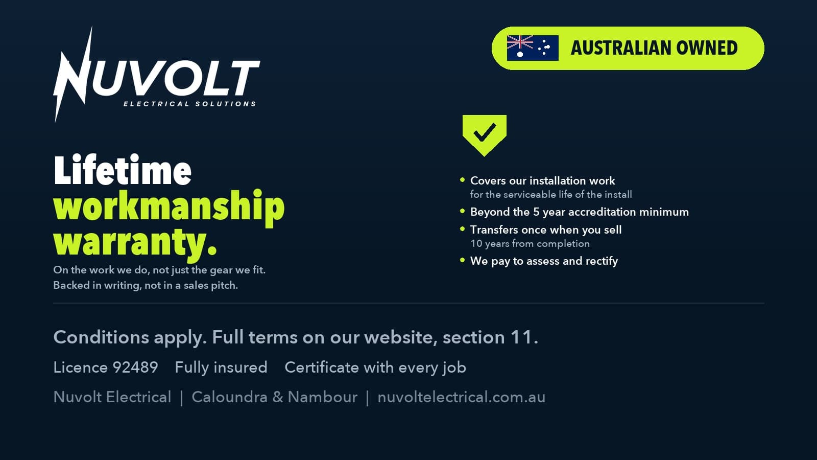 Nuvolt lifetime workmanship warranty, conditions apply