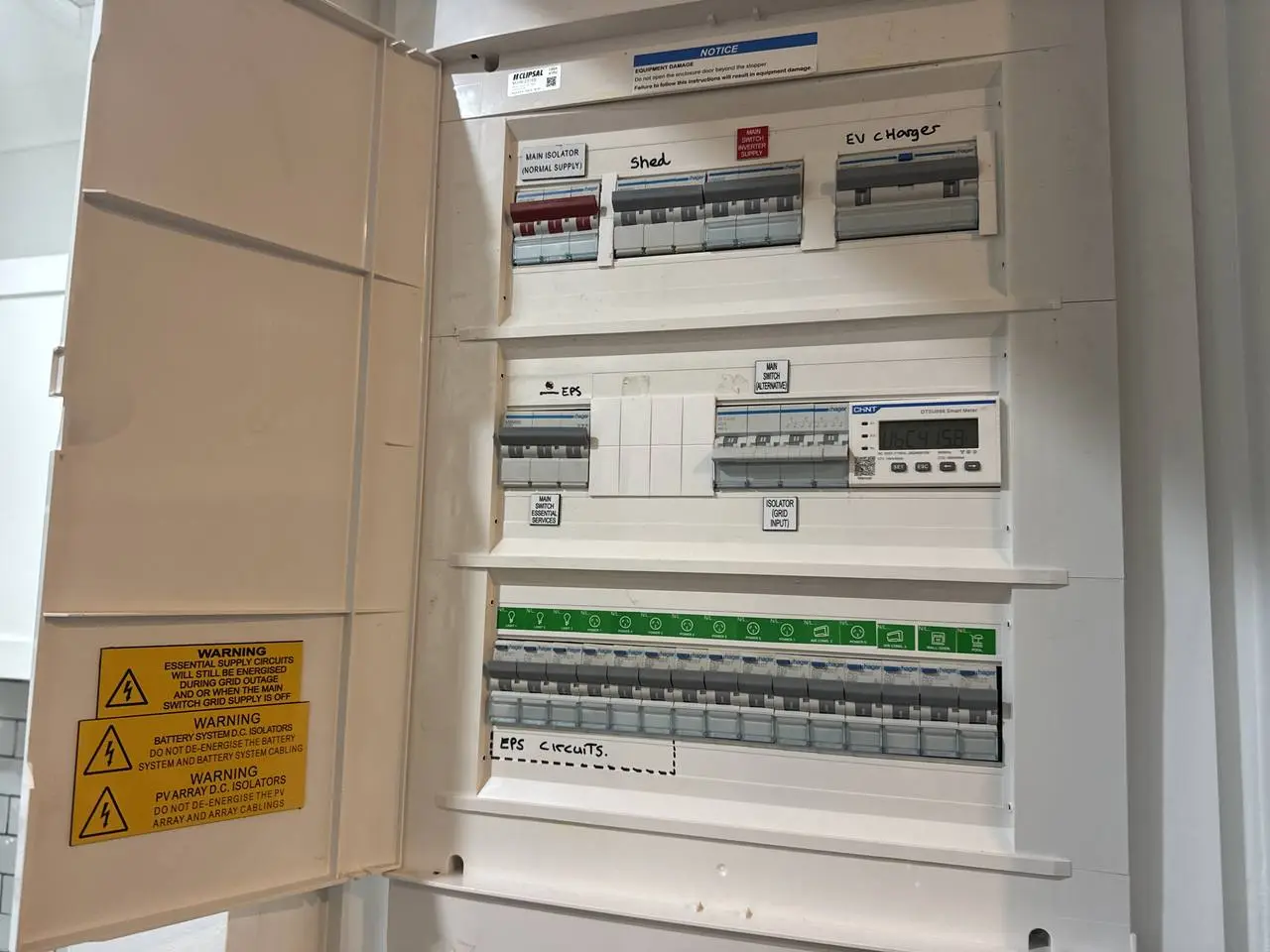 Upgraded switchboard with hybrid backup circuits installed by Nuvolt Electrical in Woombye on the Sunshine Coast