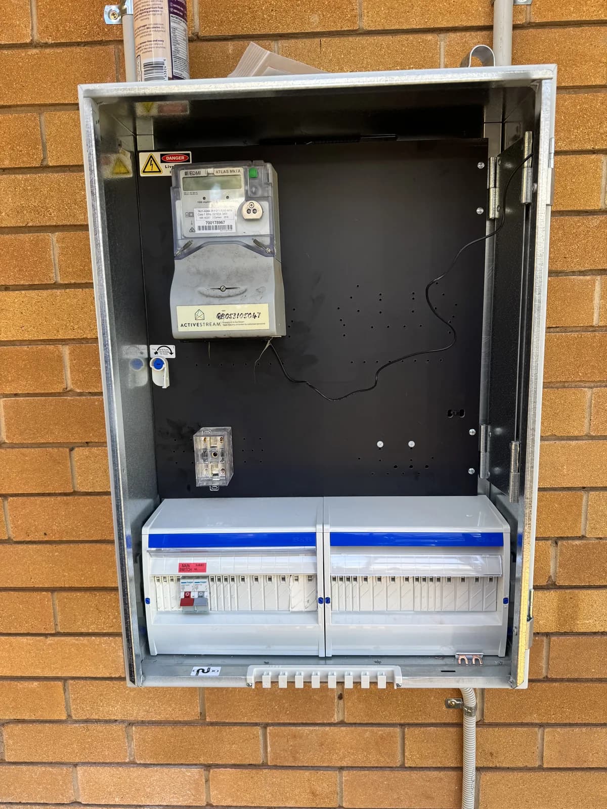 Upgraded switchboard and meter box with new safety switches installed by Nuvolt Electrical in Queensland