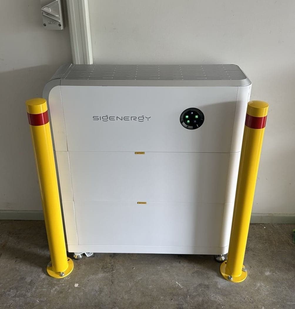 Sigenergy home battery installed and commissioned, bollard guarded and labelled