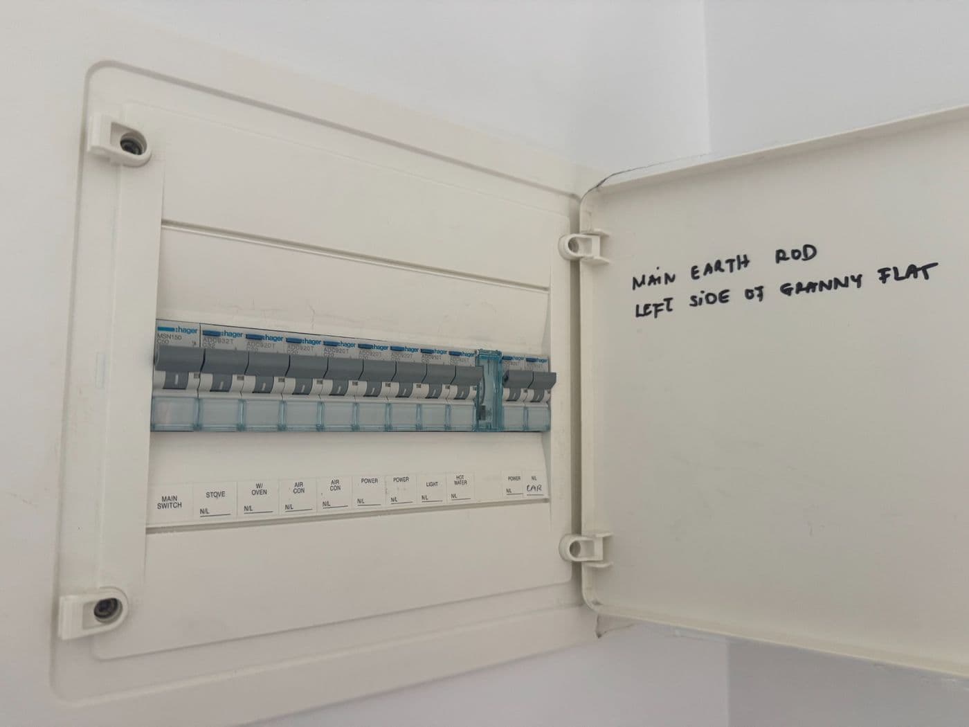 New Hager switchboard with every circuit clearly labelled